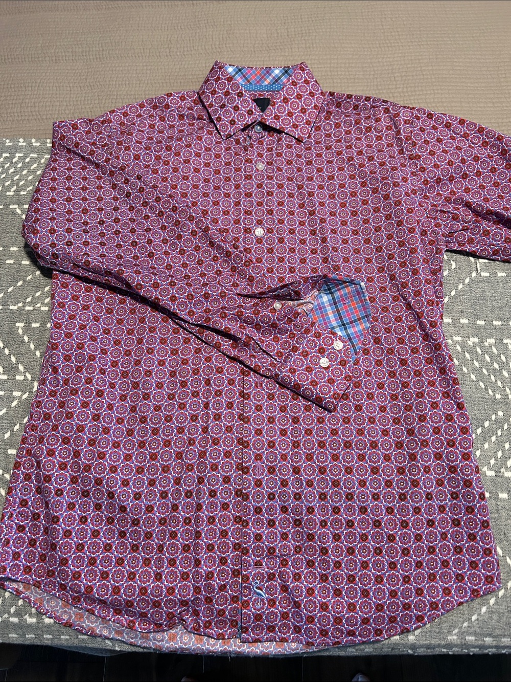 Tailorbyrd Men's Purple and Blue Medallion Print Dress Shirt